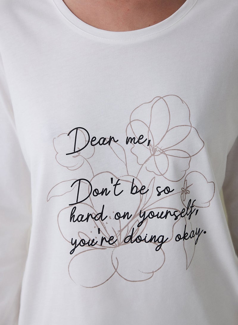 بنتي طقم بيجامة قطنية بأكمام طويلة وياقة مستديرة مطبوع عليه شعار عزيزتي أنا - Image 4